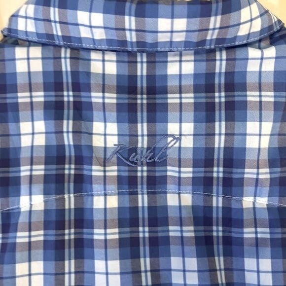 Kuhl women’s blue plaid button up shirt with stretch fabric sides size small - Picture 5 of 10